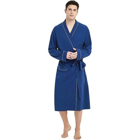 Mens Cotton Blend Robe Lightweight Knit Bathrobe